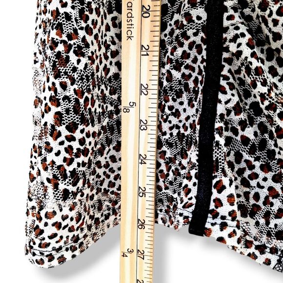 Fashion Bug Leopard Cheetah Ruched Mesh Lace Stretch Blouse Top Sz L - Picture 7 of 10